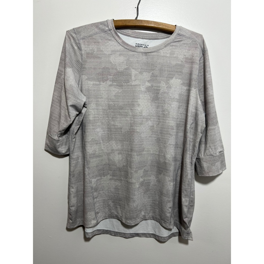 Mountain Hardwear Womens Grey Camo Print 3/4 Sleeve Performance Hiking Top XL - Picture 10 of 10